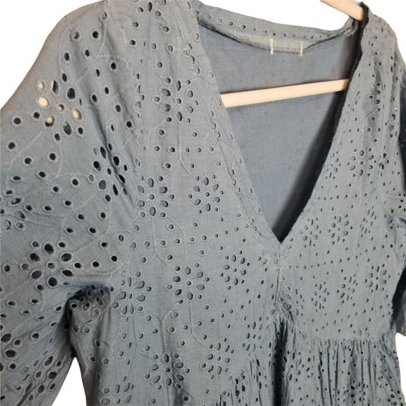 Sundance Womens XS Blue Eyelet Boho Jasmine Midi D - Picture 6 of 8